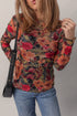 Floral Print Mesh Mock Neck Lettuce Trim Top