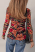 Floral Print Mesh Mock Neck Lettuce Trim Top