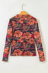 Floral Print Mesh Mock Neck Lettuce Trim Top