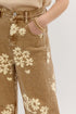 Floral Print Metal Button Pleated Straight Leg Jeans