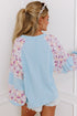 Floral Print Mixed Media Waffle Knit Pullover Top