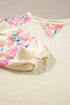 Floral Print Mixed Media Waffle Knit Pullover Top