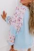 Floral Print Mixed Media Waffle Knit Pullover Top