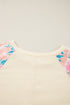Floral Print Mixed Media Waffle Knit Pullover Top
