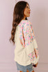 Floral Print Mixed Media Waffle Knit Pullover Top