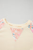 Floral Print Mixed Media Waffle Knit Pullover Top