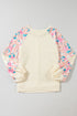 Floral Print Mixed Media Waffle Knit Pullover Top