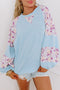 Floral Print Mixed Media Waffle Knit Pullover Top