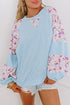 Floral Print Mixed Media Waffle Knit Pullover Top