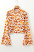 Floral Print Mock Neck Bell Sleeve Scallop Trim Blouse