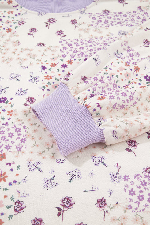 Floral Print Mock Neck Paneled Sleeve Sweatshirt