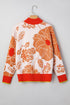 Floral Print Mock Neck Quarter Zip Pullover Sweater
