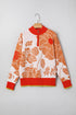 Floral Print Mock Neck Quarter Zip Pullover Sweater