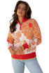 Floral Print Mock Neck Quarter Zip Pullover Sweater