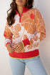 Floral Print Mock Neck Quarter Zip Pullover Sweater