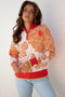 Floral Print Mock Neck Quarter Zip Pullover Sweater