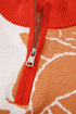 Floral Print Mock Neck Quarter Zip Pullover Sweater