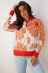 Floral Print Mock Neck Quarter Zip Pullover Sweater