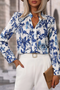 Floral Print Notched Neck Long Sleeve Woven Blouse