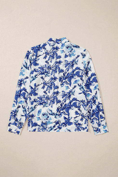 Floral Print Notched Neck Long Sleeve Woven Blouse