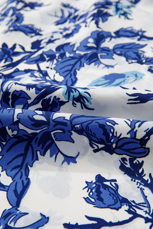 Floral Print Notched Neck Long Sleeve Woven Blouse
