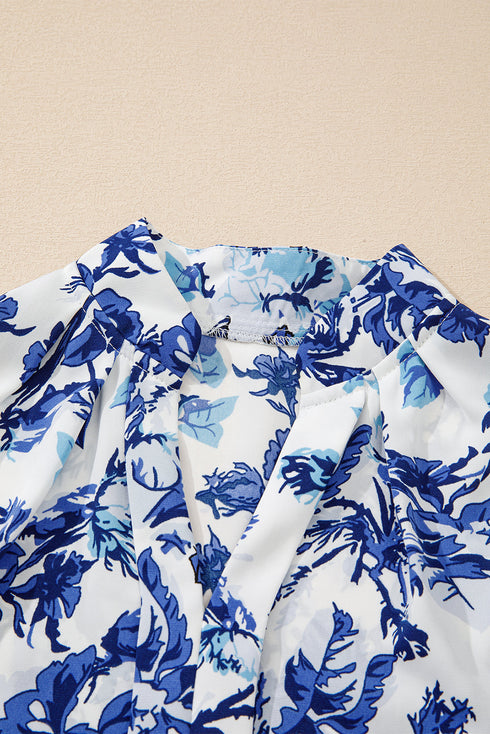 Floral Print Notched Neck Long Sleeve Woven Blouse