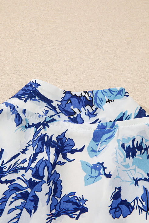 Floral Print Notched Neck Long Sleeve Woven Blouse