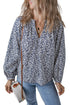 Floral Print Notched Neck Puff Sleeve Cotton Blouse
