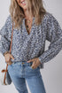 Floral Print Notched Neck Puff Sleeve Cotton Blouse