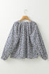 Floral Print Notched Neck Puff Sleeve Cotton Blouse