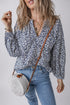 Floral Print Notched Neck Puff Sleeve Cotton Blouse