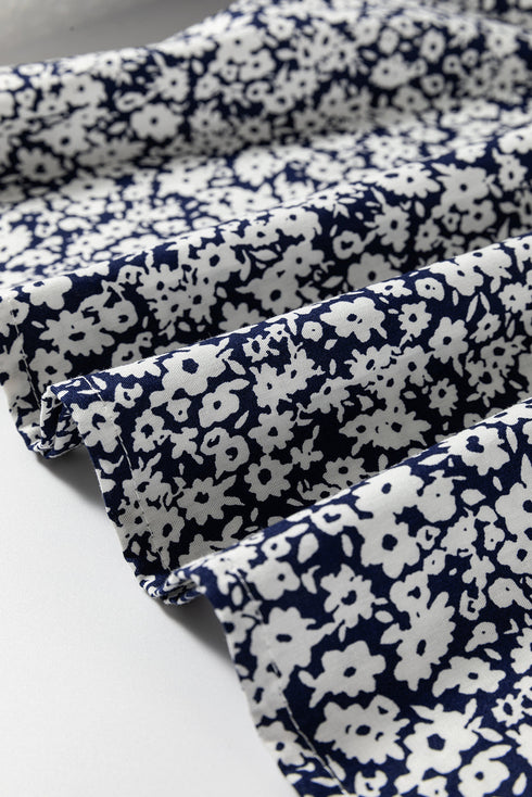 Floral Print Notched Neck Puff Sleeve Cotton Blouse
