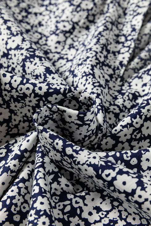 Floral Print Notched Neck Puff Sleeve Cotton Blouse
