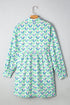 Floral Print Notched Neck Scalloped Trim Long Sleeve Mini Dress