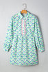 Floral Print Notched Neck Scalloped Trim Long Sleeve Mini Dress