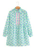 Floral Print Notched Neck Scalloped Trim Long Sleeve Mini Dress