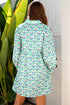 Floral Print Notched Neck Scalloped Trim Long Sleeve Mini Dress