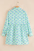 Floral Print Notched Neck Scalloped Trim Long Sleeve Mini Dress