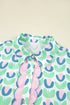 Floral Print Notched Neck Scalloped Trim Long Sleeve Mini Dress
