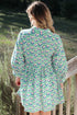 Floral Print Notched Neck Scalloped Trim Long Sleeve Mini Dress