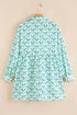 Floral Print Notched Neck Scalloped Trim Long Sleeve Mini Dress