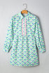 Floral Print Notched Neck Scalloped Trim Long Sleeve Mini Dress