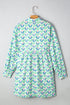 Floral Print Notched Neck Scalloped Trim Long Sleeve Mini Dress
