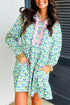 Floral Print Notched Neck Scalloped Trim Long Sleeve Mini Dress