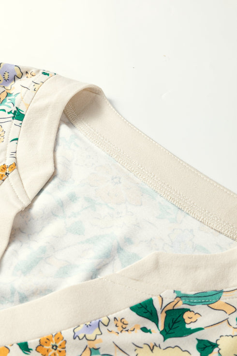 Floral Print Notched Neckline Button Detail Top