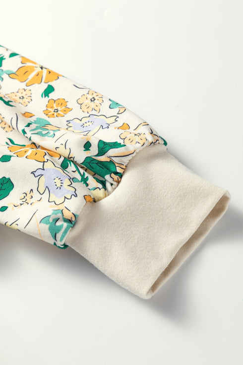 Floral Print Notched Neckline Button Detail Top