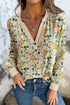 Floral Print Notched Neckline Button Detail Top