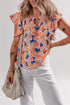 Floral Print Notched V Neck Ruffle Sleeve Woven Blouse