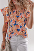 Floral Print Notched V Neck Ruffle Sleeve Woven Blouse