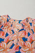 Floral Print Notched V Neck Ruffle Sleeve Woven Blouse